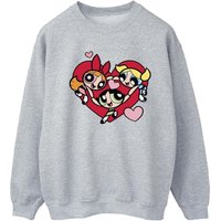 Powerpuff Girls Women's Holding Hands Heart Sweatshirt in Grey | Size: 5XL