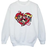 Powerpuff Girls Boy's Holding Hands Heart Sweatshirt in White | Size: 7-8 Years