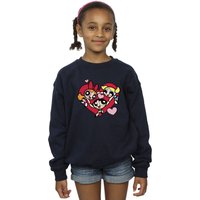 Powerpuff Girls Girl's Holding Hands Heart Sweatshirt in Navy | Size: 12-13 Years
