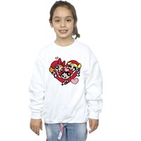 Powerpuff Girls Girl's Holding Hands Heart Sweatshirt in White | Size: 7-8 Years