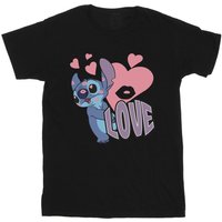 Lilo & Stitch Boy's Love Hearts Cotton T-Shirt in Black | Size: 12-13 Years