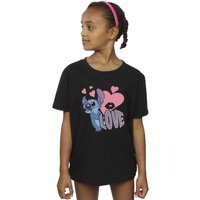 Lilo & Stitch Girl's Love Hearts Cotton T-Shirt in Black | Size: 5-6 Years