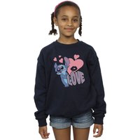 Lilo & Stitch Girl's Love Hearts Sweatshirt in Navy | Size: 3-4 Years
