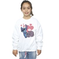 Lilo & Stitch Girl's Love Hearts Sweatshirt in White | Size: 9 Years