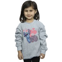 Lilo & Stitch Girl's Love Hearts Sweatshirt in Grey | Size: 5-6 Years