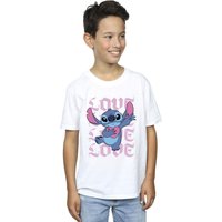 Lilo & Stitch Boy's Valentine Love Cotton T-Shirt in White | Size: 3-4 Years