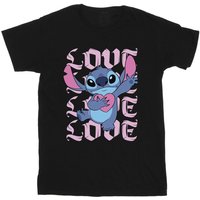 Lilo & Stitch Girl's Valentine Love Cotton T-Shirt in Black | Size: 5-6 Years