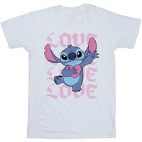 Lilo & Stitch Girl's Valentine Love Cotton T-Shirt in White | Size: 7-8 Years