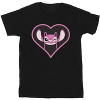 Lilo & Stitch Boy's Angel Heart Cotton T-Shirt in Black | Size: 12-13 Years