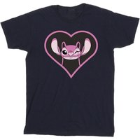 Lilo & Stitch Boy's Angel Heart Cotton T-Shirt in Navy | Size: 5-6 Years