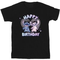 Lilo & Stitch Girl's Cotton Happy Birthday T-Shirt in Black | Size: 3-4 Years