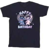 Lilo & Stitch Girl's Cotton Happy Birthday T-Shirt in Navy | Size: 3-4 Years