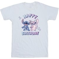 Lilo & Stitch Girl's Cotton Happy Birthday T-Shirt in White | Size: 3-4 Years