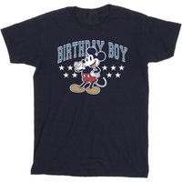 Disney Boy's Birthday Boy Mickey Mouse Cotton T-Shirt in Navy | Size: 7-8 Years