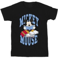 Disney Girl's Mickey Mouse Reading Books Cotton T-Shirt in Black | Size: 9 Years