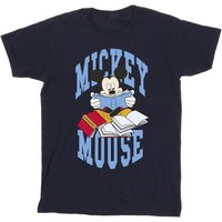 Disney Girl's Mickey Mouse Reading Books Cotton T-Shirt in Navy | Size: 5-6 Years