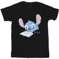 Lilo & Stitch Boy's Reading Lying Down Cotton T-Shirt in Black | Size: 3-4 Years