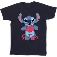 Lilo & Stitch Boy's Reading Standing Cotton T-Shirt in Navy | Size: 3-4 Years