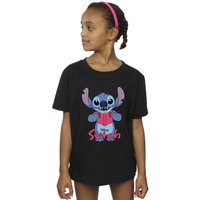 Lilo & Stitch Girl's Reading Standing Cotton T-Shirt in Black | Size: 7-8 Years