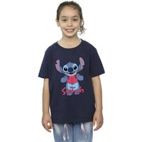 Lilo & Stitch Girl's Reading Standing Cotton T-Shirt in Navy | Size: 9 Years