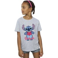Lilo & Stitch Girl's Reading Standing T-Shirt in Grey | Size: 7-8 Years