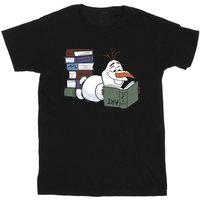 Frozen Girl's Olaf Reading Cotton T-Shirt in Black | Size: 7-8 Years