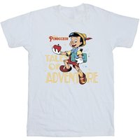 Pinocchio Boy's Tales Of Adventure Cotton T-Shirt in White | Size: 5-6 Years