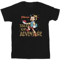 Pinocchio Girl's Tales Of Adventure Cotton T-Shirt in Black | Size: 5-6 Years