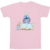Disney Girl's Lilo & Stitch Reading A Book Cotton T-Shirt in Baby Pink | Size: 12-13 Years