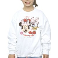 Disney Girl's Minnie Mouse & Daisy Cherry Sweatshirt in White | Size: 12-13 Years