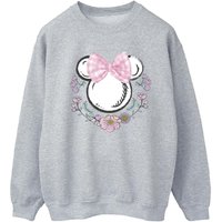 Disney Women's Minnie Mouse Bows & Flowers Sweatshirt in Grey | Size: Small