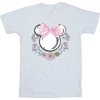Disney Girl's Minnie Mouse Bows & Flowers Cotton T-Shirt in White | Size: 12-13 Years