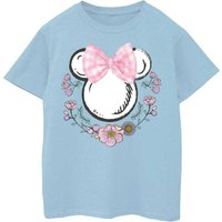 Disney Girl's Minnie Mouse Bows & Flowers Cotton T-Shirt in Baby Blue | Size: 5-6 Years