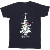Harry Potter Boy's Christmas Tree Cotton T-Shirt in Navy | Size: 12-13 Years