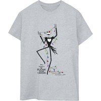 The Nightmare Before Christmas Women's Christmas Lights Boyfriend T-Shirt in Grey | Size: Small