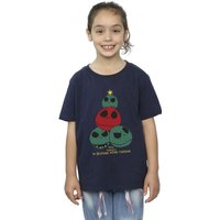 Nightmare Before Christmas Girl's Christmas Tree Cotton T-Shirt in Navy | Size: 3-4 Years