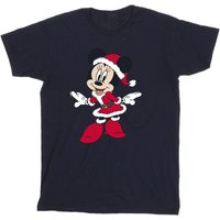 Disney Girl's Minnie Mouse Mrs Claus Cotton Christmas T-Shirt in Navy | Size: 3-4 Years