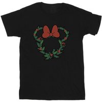 Disney Girl's Minnie Mouse Wreath Cotton T-Shirt in Black | Size: 7-8 Years