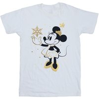 Disney Girl's Minnie Mouse Snowflake Cotton T-Shirt in White | Size: 7-8 Years