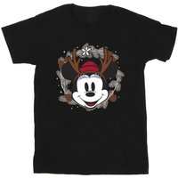 Disney Girl's Minnie Mouse Reindeer Wreath Cotton T-Shirt in Black | Size: 12-13 Years
