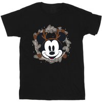 Disney Boy's Mickey Mouse Reindeer Wreath Cotton T-Shirt in Black | Size: 9 Years