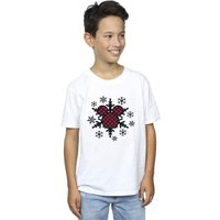 Disney Boy's Mickey Mouse Gingham Snowflakes Cotton T-Shirt in White | Size: 3-4 Years