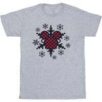 Disney Boy's Mickey Mouse Gingham Snowflakes T-Shirt in Grey | Size: 5-6 Years