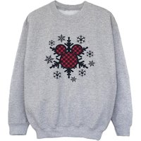 Disney Boy's Mickey Mouse Gingham Snowflakes Sweatshirt in Grey | Size: 5-6 Years