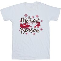 Disney Girl's Mickey Mouse Sleigh Cotton T-Shirt in White | Size: 3-4 Years