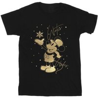 Disney Boy's Winter Wishes Mickey Mouse T-Shirt in Black | Size: 9 Years