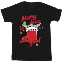 Star Wars Girl's Merry Force Be With You Cotton T-Shirt in Black | Size: 3-4 Years