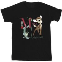 Bambi Girl's Merry Christmas Cotton T-Shirt in Black | Size: 5-6 Years