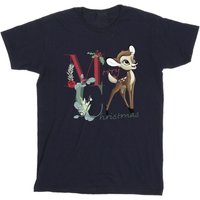Bambi Girl's Merry Christmas Cotton T-Shirt in Navy | Size: 5-6 Years