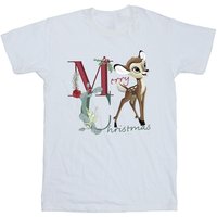 Bambi Girl's Merry Christmas Cotton T-Shirt in White | Size: 7-8 Years